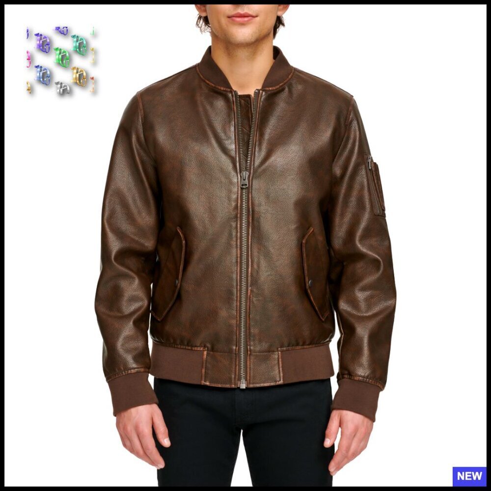 Faux Leather Varsity Bomber Jacket Classic Retro Loose Fit Aviator Style